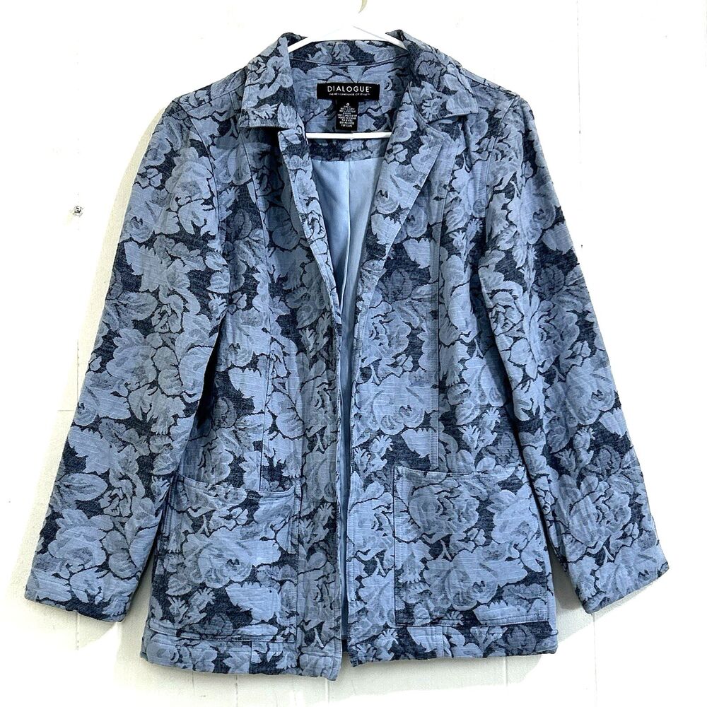 Dialogue Sustainable Woman’s Floral Jacquard Blazer Size 6 Linen Open Blazer